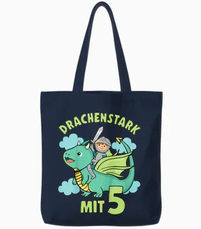 Kinder Drache & Ritter Geburtstagshirt Drachenstark 5 Jahre Junge Tote Bags - Navy