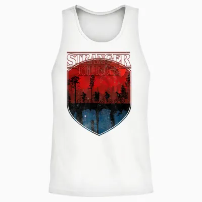Stranger Things Group Shot Mindflayer Trail Silhouettes Unisex Tank Top - White