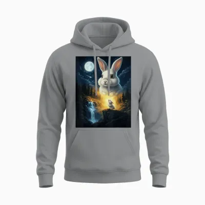 Rabbit Howling to the Moon Vintage Funny Rabbit Unisex Hoodie - Sport Grey