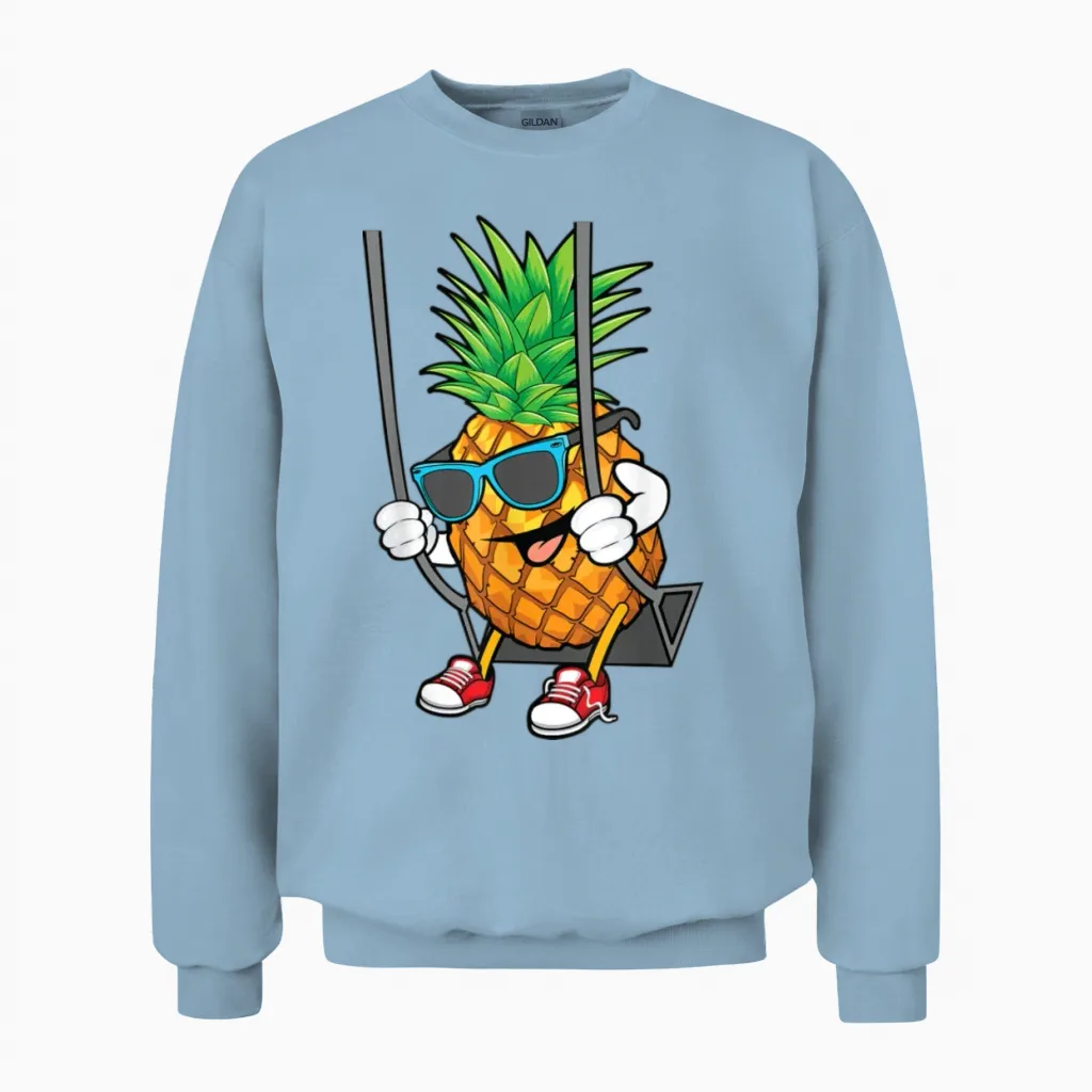 Funny Swinging Pineapple Swinger Comic Unisex Sweatshirt in Light Blue