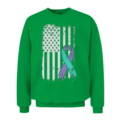 Suicide Prevention Awareness Ribbon - Usa American Unisex Sweatshirt - Irish Green