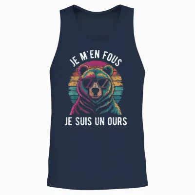 Je M'en Fous Je Suis Un Ours Funny Gift Animal Dad Bear T-Shirt, Black, S Unisex Tank Top - Navy