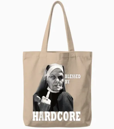 Techno Nun Hardcore Gabber T-Shirt, Black, S Tote Bags - Natural