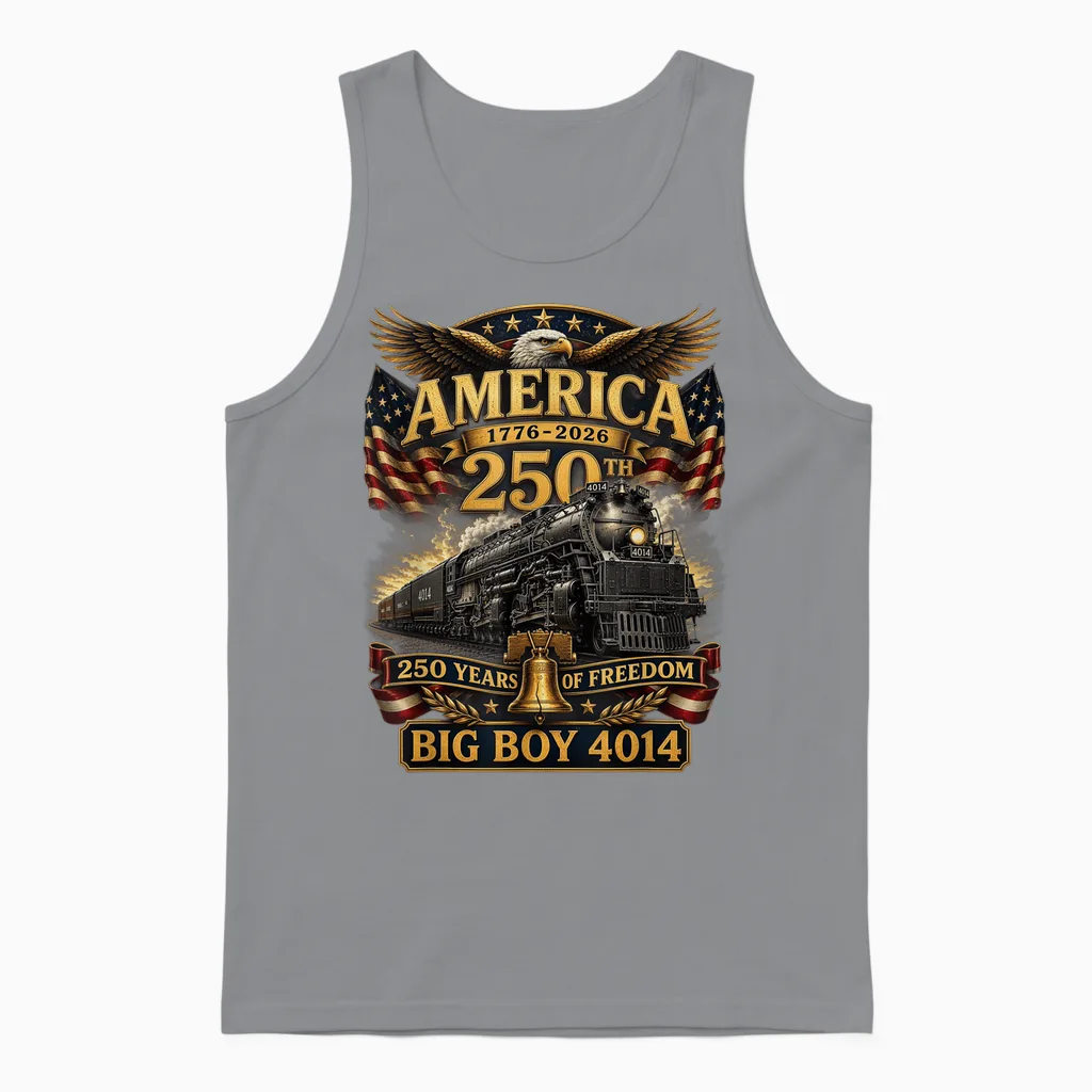 Big Boy 4014 Train Usa 250th Anniversary Patriotic American Unisex Tank Top in Sport Grey