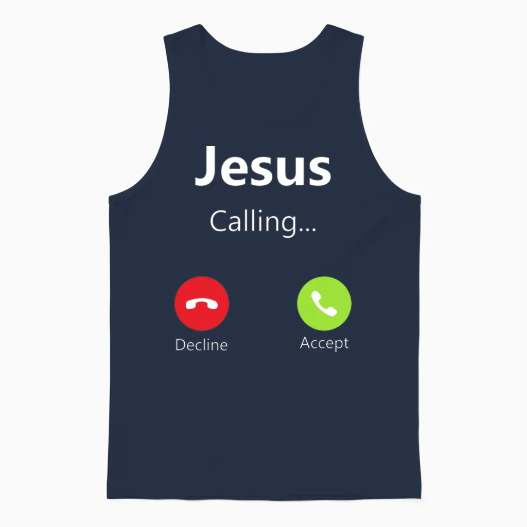 Jesus Calling Incoming Phone Call for Christian Unisex Tank Top in Navy