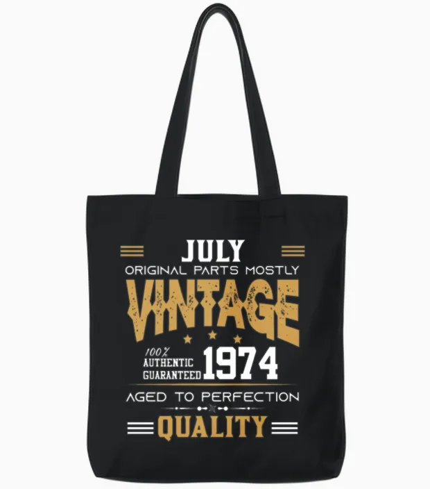 Vintage Aged to Perfection Juli 1974 Tote Bags in Black
