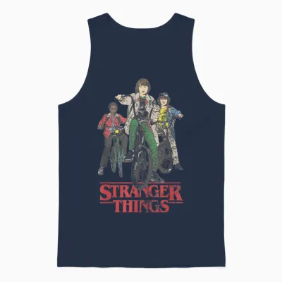 Stranger Things Hawkins Bike Riders T-Shirt, White, S Unisex Tank Top - Navy