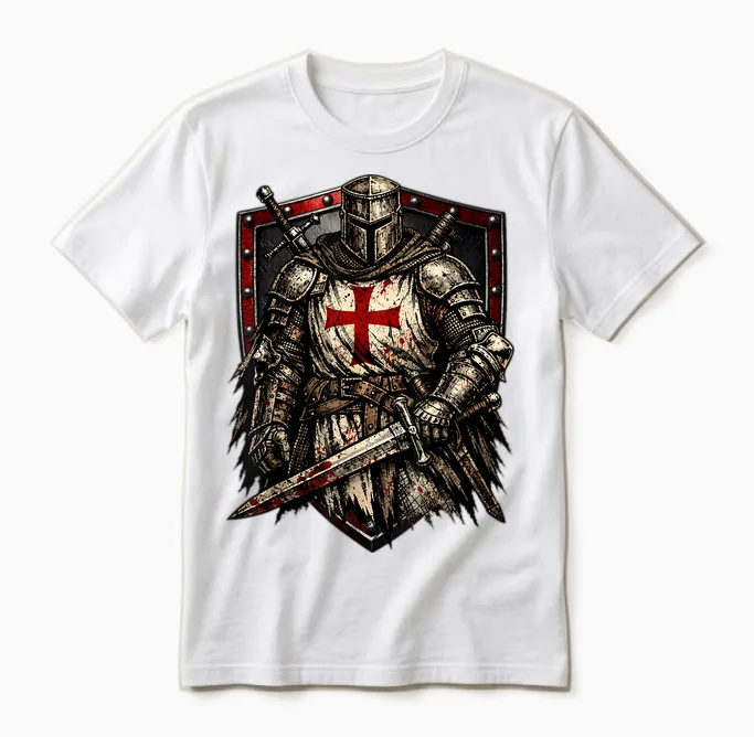 Chevalier Templier Chrétien Guerrier De Dieu Croisé Unisex T-Shirt in White
