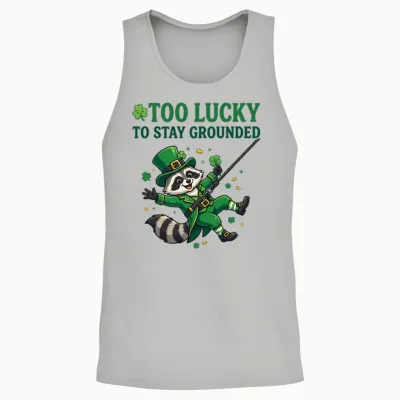 Too Lucky to Stay Grounded Funny Raccoon Unisex Tank Top - Ash