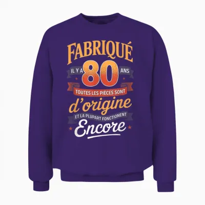 Fabriqué Il Y a 80 Ans Vintage 80 Ans Anniversaire Blague Unisex Sweatshirt - Purple