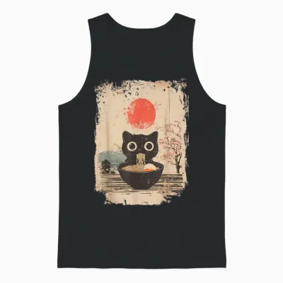 Lustige Kawaii Schwarze Katze Isst Ramen Nudeln Schüssel Unisex Tank Top - Black