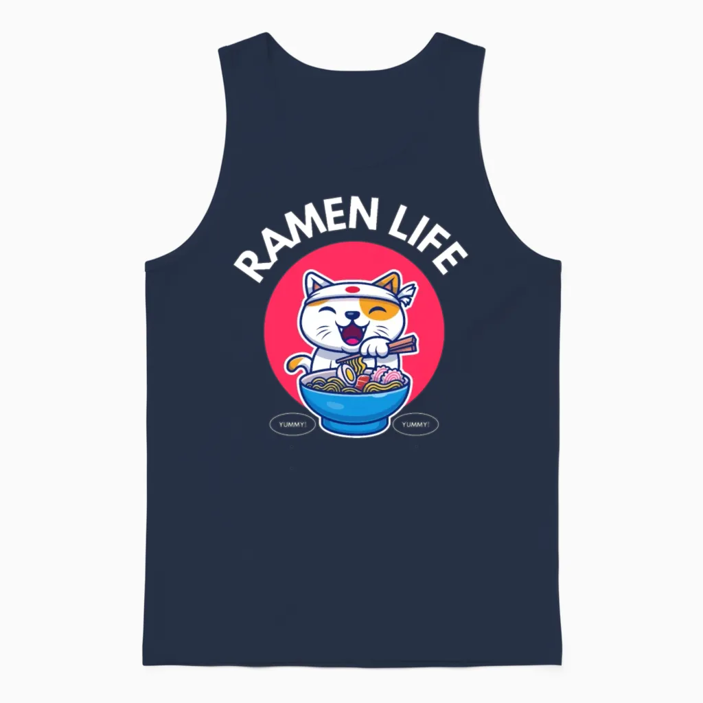 Ramen Life Cat Eat Lovers Gift Unisex Tank Top in Navy
