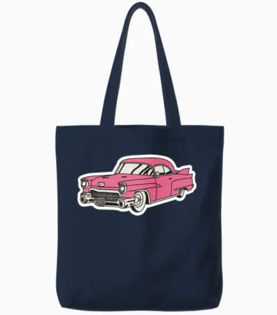 Retro Pink Cadillac Tote Bags - Navy