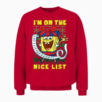 Mademark X Spongebob Squarepants - Spongebob Christmas I'm on the Nice List of Santa Boys Girls Unisex Sweatshirt - Red