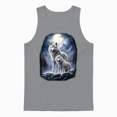 2 Wölfe Auf Eisigem Hügel in Den Bergen Vor Dem Mond Unisex Tank Top - Sport Grey