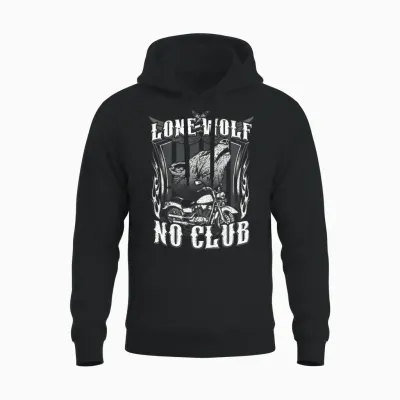 Lone Wolf No Club Moto Rider Biker Wolves Femme Homme Manche Longue Unisex Hoodie - Black