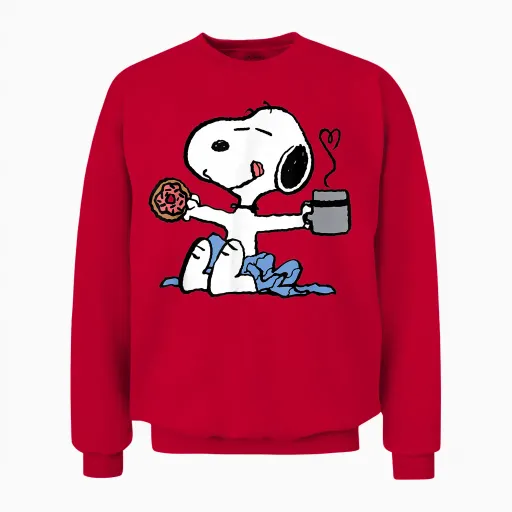 Peanuts - Donut Coffee Snoopy Unisex Sweatshirt - Red