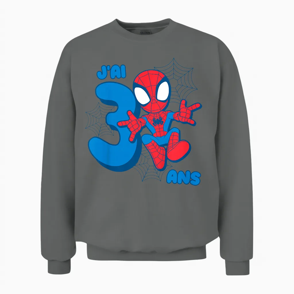Kids Marvel Spider-Man Cute Spidey Birthday 3 Years Unisex Sweatshirt in Graphite Heather