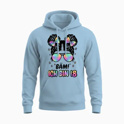 18. Geburtstag Mädchen Messy Bun Bäm! Ich Bin Achzehn Unisex Hoodie - Light Blue