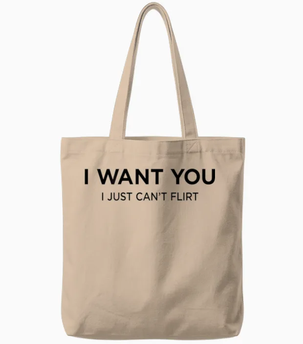 I Want You. I Just Can’t Flirt X Hot Lover Valentinstag Back Tote Bags in Natural