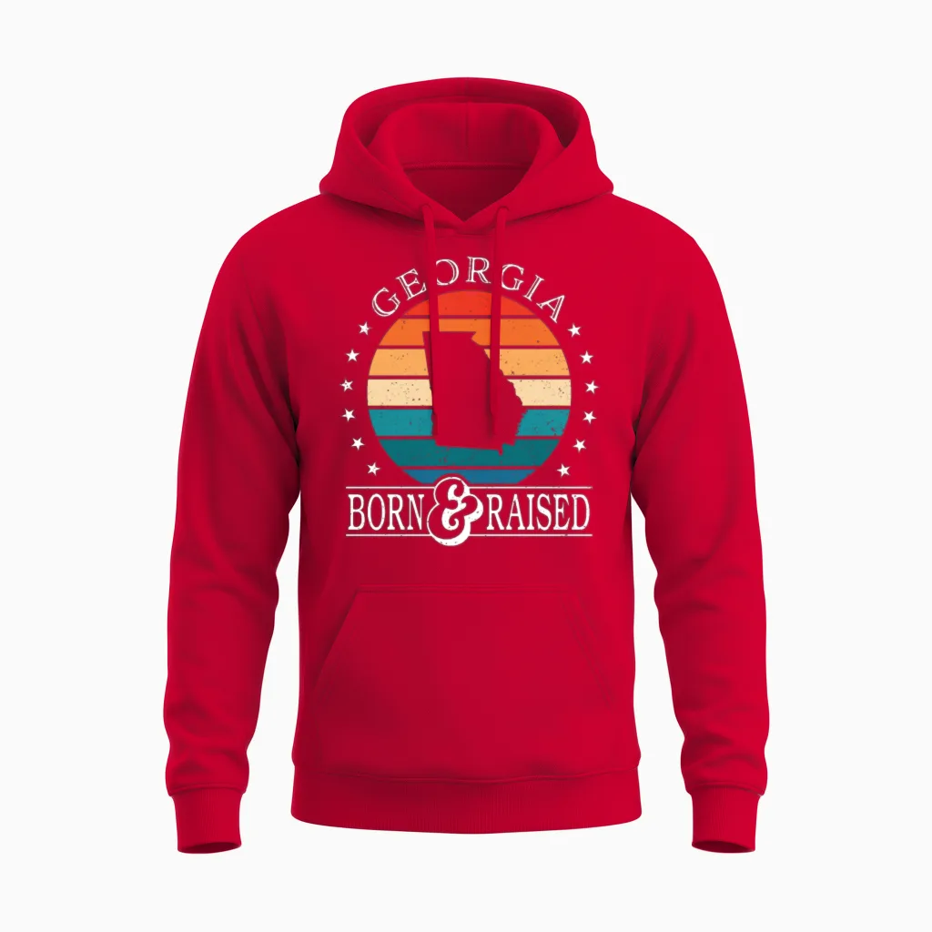 Born & Raised Georgia Usa State Pride Unisex Hoodie in Red