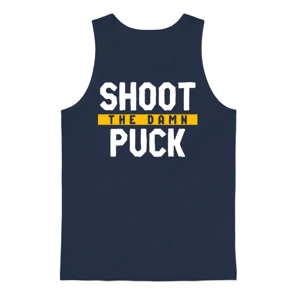 Shoot the Damn Puck Hockey Unisex Tank Top - Navy