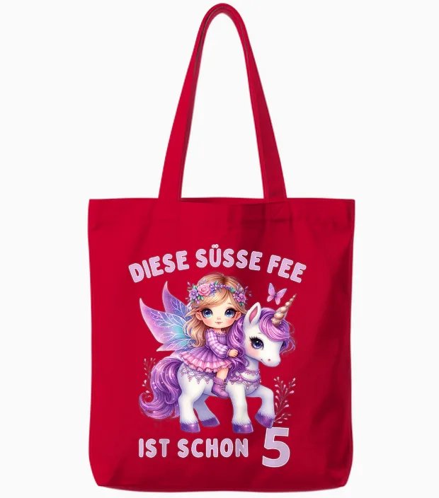 Geburtstag 5 Jahre Mädchen, Fee, Einhorn, 5. Geburtstag Feen Tote Bags in Red
