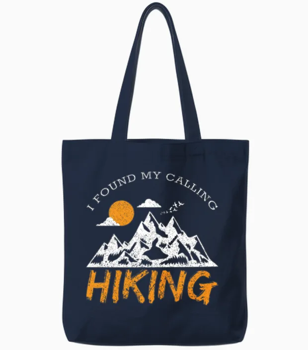 I Found My Calling Hiking I Hiking Trip I Mountain Tote Bags in Navy