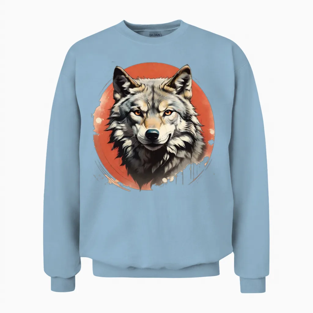Retro Style Wolf Wildlife Unisex Sweatshirt - Light Blue
