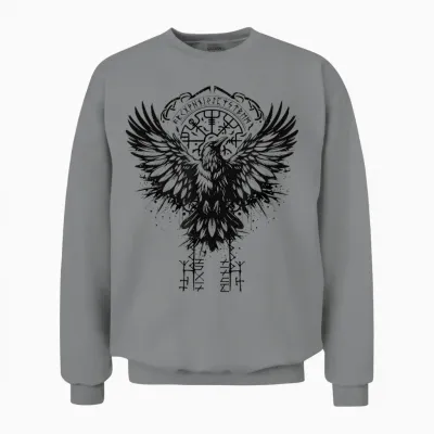 Valhalla Raven Raven Odin Runes Nordic Compass Viking T-Shirt, Grey, S Unisex Sweatshirt - Sport Grey