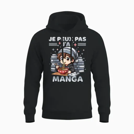 Je Peux Pas J'ai Manga - Humor Kawaii Ramen Anime Japanese Unisex Hoodie in Black