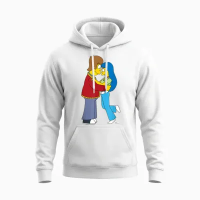 The Simpsons Flashback Homer & Marge Valentine's Day Couple T-Shirt, Black, S Unisex Hoodie - White