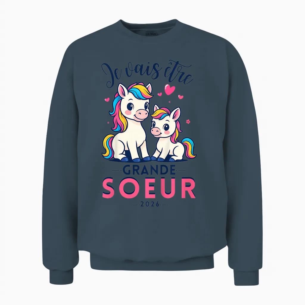 Child Future Big Sister 2026 Daughter Future Sister Announcement Gift Unisex Sweatshirt in Dark Heather