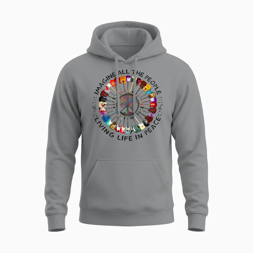 Imagine Hippie People Living Life in Peace and Love Unisex Hoodie in Sport Grey