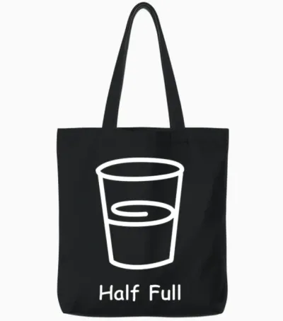 Half Full Funny Tote Bags - Black