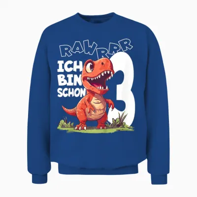 Kinder Ich Bin Schon 3 Jahre Alt, T-Rex 3. Geburtstag Dino Unisex Sweatshirt - Royal