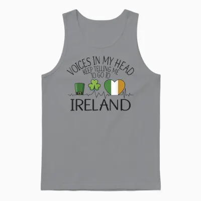T-Shirt with German Text "stimme in Mein Kopf Sagen Mir Ich Muss Nach Ireland" (, Gray Unisex Tank Top - Sport Grey