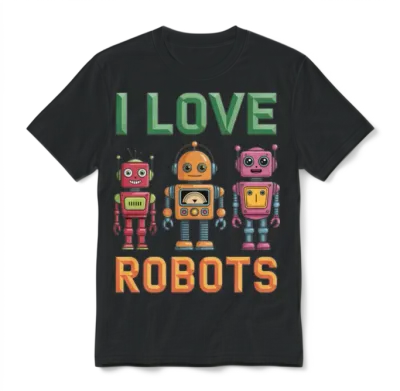 Retro Robots Unisex T-Shirt - Black