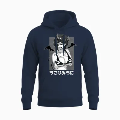Anime Waifu Hentai Anime Lover Anime Girl Japanese Aesthetic T-Shirt, Black Unisex Hoodie - Navy