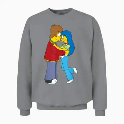 The Simpsons Flashback Homer & Marge Valentine's Day Couple T-Shirt, Black, S Unisex Sweatshirt - Sport Grey