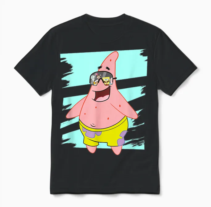 Mademark X Spongebob Squarepants - Patrick Star - Reflection in Sunglasses Unisex T-Shirt in Black