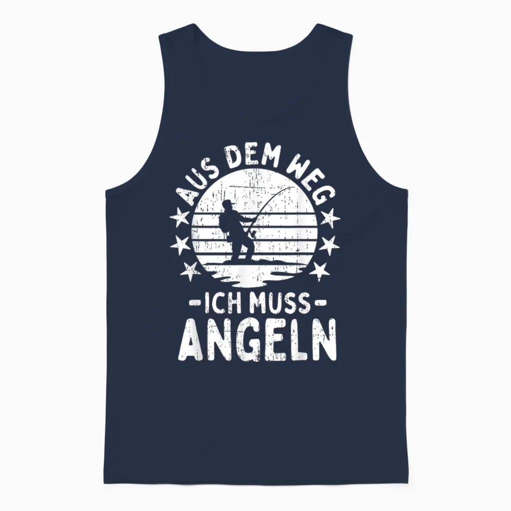 Angler Fisherman Saying Funny Men Boys Fishing T-Shirt, Green Unisex Tank Top in Navy