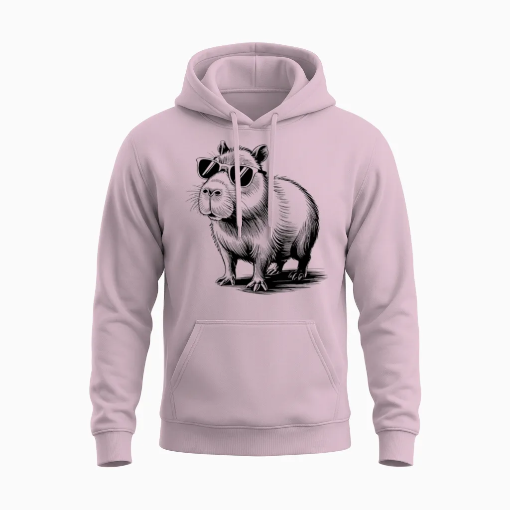Cool Capybara with Sunglasses Funny Capybara Unisex Hoodie in Light Pink