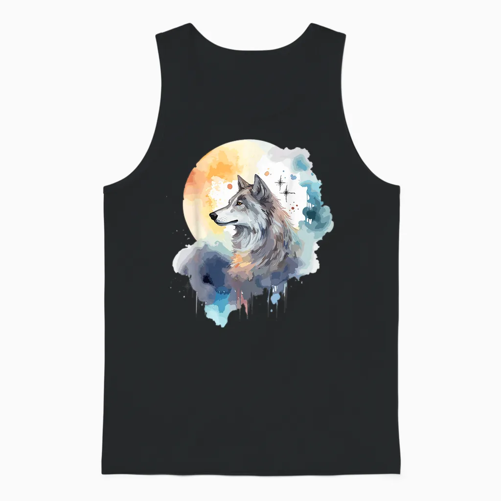 Wolfskopf Aquarell T-Shirt Damen Weiß Eu 38/39 Unisex Tank Top in Black
