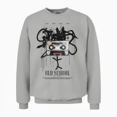 Old School Backprint Music Tape Vintage Mixtape Cassette T-Shirt, White Unisex Sweatshirt - Ash