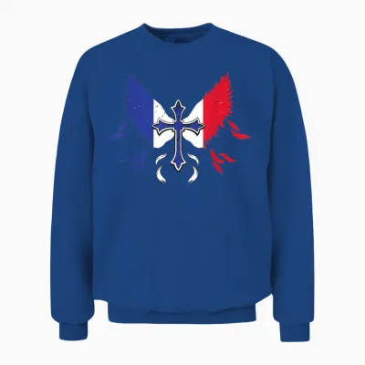French Patriot France French Flag with Cross Vintage Unisex Sweatshirt - Royal