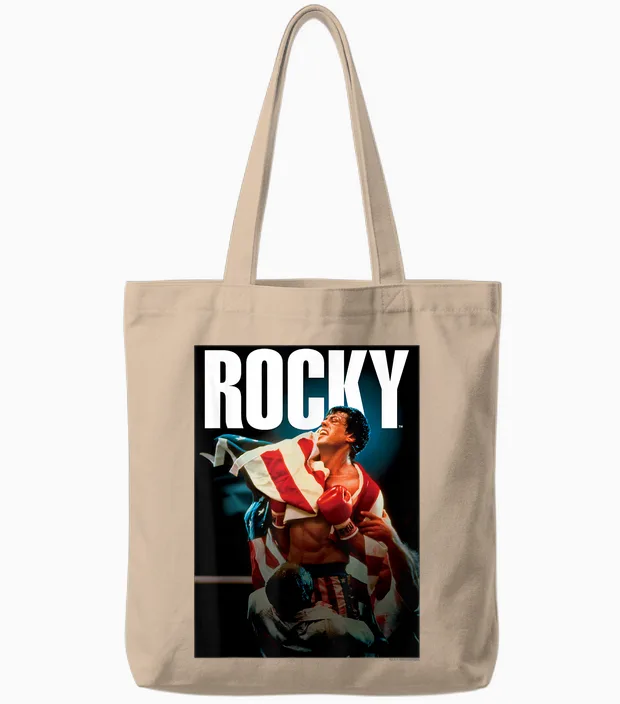 Rocky Iv American Flag Portrait T-Shirt Small Tote Bags in Natural