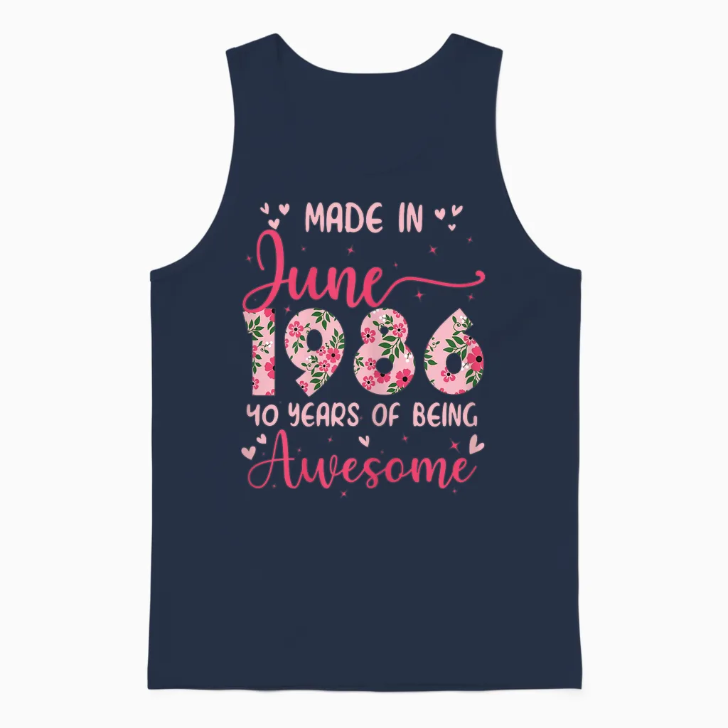Juin 1986 Cool Cadeau Anniversaire 40 Ans Pour Femmes Unisex Tank Top in Navy