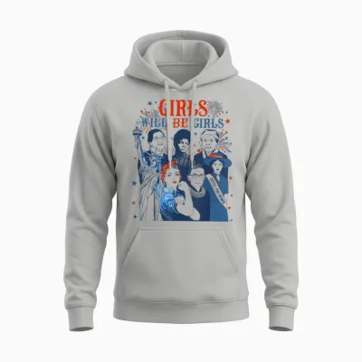 Girl Will Be Girls Patriotic American Womens 4th of July Usa Unisex Hoodie - Ash