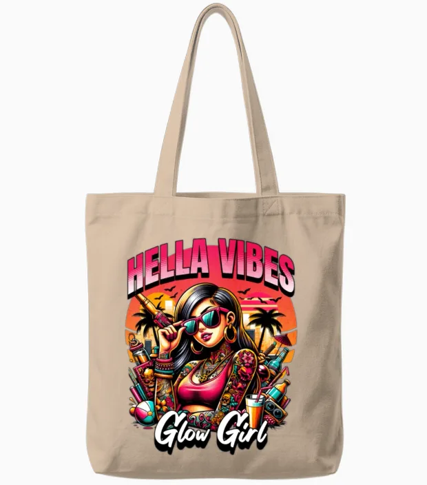 'hella Vibes, Glow Girl' Summer Party Gd Tote Bags in Natural